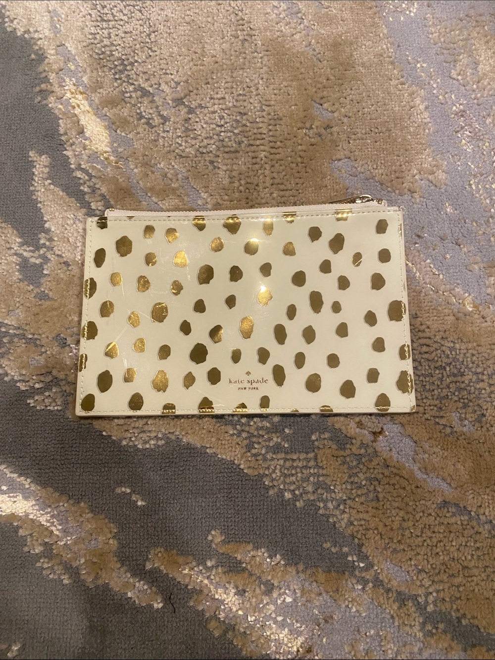 kate spade White and Gold Spot Zip Pouch